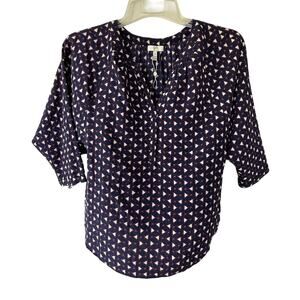 Joie SILK Size XS NWOT dolman sleeves navy blue red pattern size XS